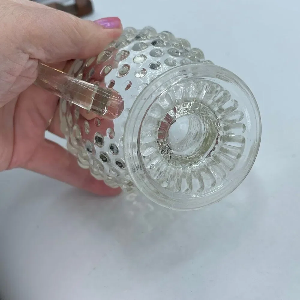Vintage Anchor Hoking Moonstone Opalescent Hobnail Glass creamer & sugar